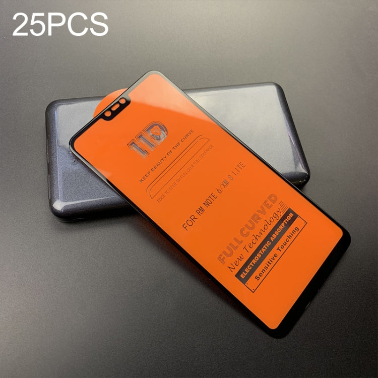25 PCS mietubl Scratchproof 11D HD Full Glue Full Curved Screen Tempered Glass Film for Xiaomi Mi 8 Lite / Redmi Note 6 (Black)