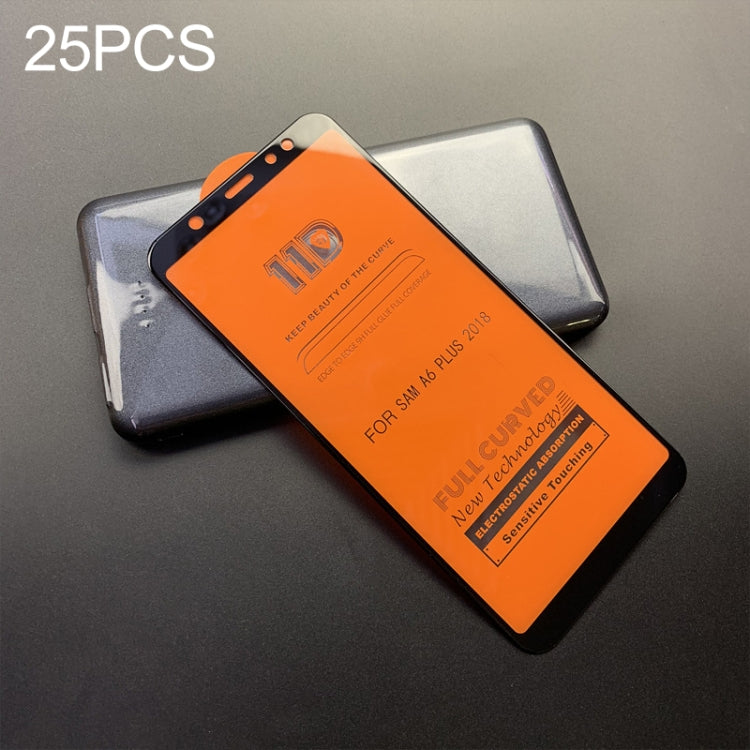 25 PCS mietubl Scratchproof 11D HD Full Glue Full Curved Screen Tempered Glass Film for Galaxy A6+ (2018)(Black)