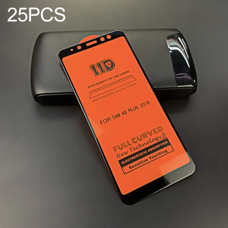 25 PCS mietubl Scratchproof 11D HD Full Glue Full Curved Screen Tempered Glass Film for Galaxy A8+ (2018) (Black)