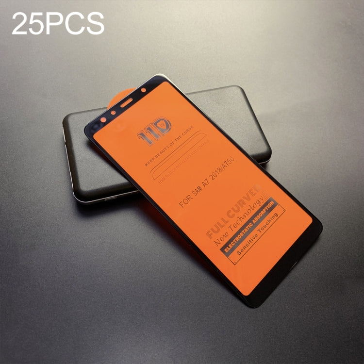 25 PCS mietubl Scratchproof 11D HD Full Glue Full Curved Screen Tempered Glass Film for Galaxy A7 (2018) (Black)