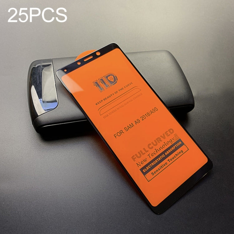 25 PCS mietubl Scratchproof 11D HD Full Glue Full Curved Screen Tempered Glass Film for Galaxy A9 (2018) / A9s / A9 Star (Black)