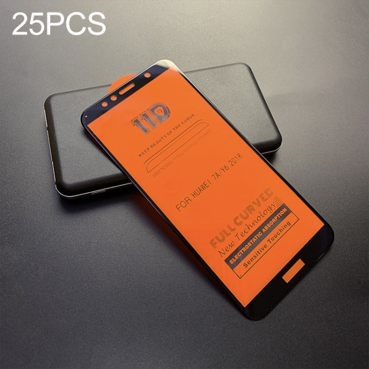 25 PCS mietubl Scratchproof 11D HD Full Glue Full Curved Screen Tempered Glass Film for Huawei Honor 7A / Y6 (2018)(Black)