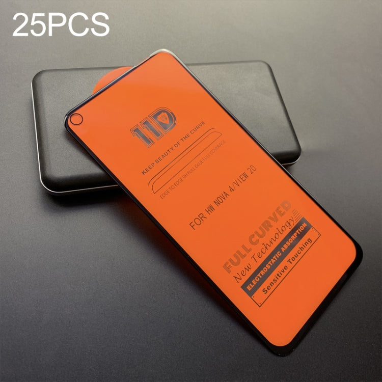 25 PCS mietubl Scratchproof 11D HD Full Glue Full Curved Screen Tempered Glass Film for Huawei Honor View 20 / nova 4(Black)