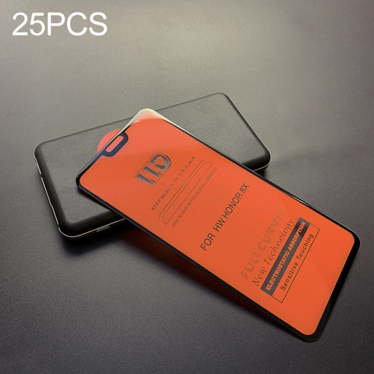 25 PCS mietubl Scratchproof 11D HD Full Glue Full Curved Screen Tempered Glass Film for Huawei Honor 8X(Black)