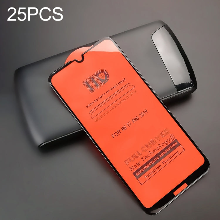25 PCS mietubl Scratchproof 11D HD Full Glue Full Curved Screen Tempered Glass Film for Huawei Y7 Pro (2019)(Black)