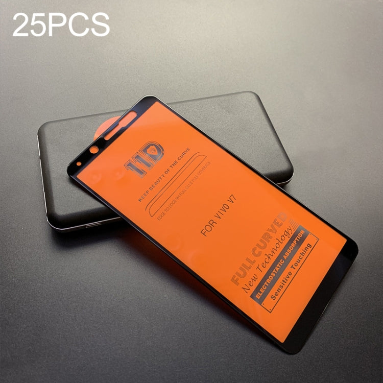 25 PCS mietubl Scratchproof 11D HD Full Glue Full Curved Screen Tempered Glass Film for Vivo V7 Plus(Black)