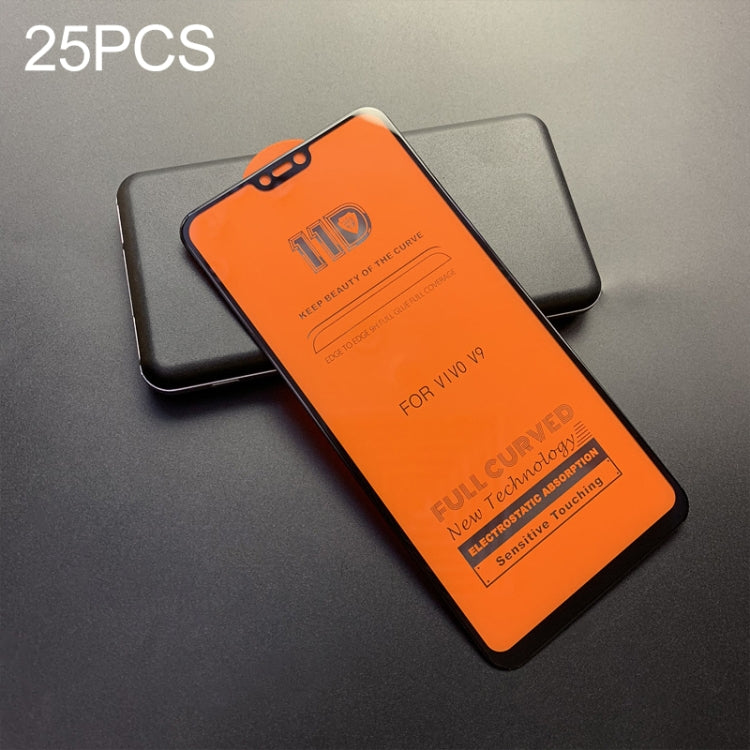 25 PCS mietubl Scratchproof 11D HD Full Glue Full Curved Screen Tempered Glass Film for Vivo V9 / Y85(Black)