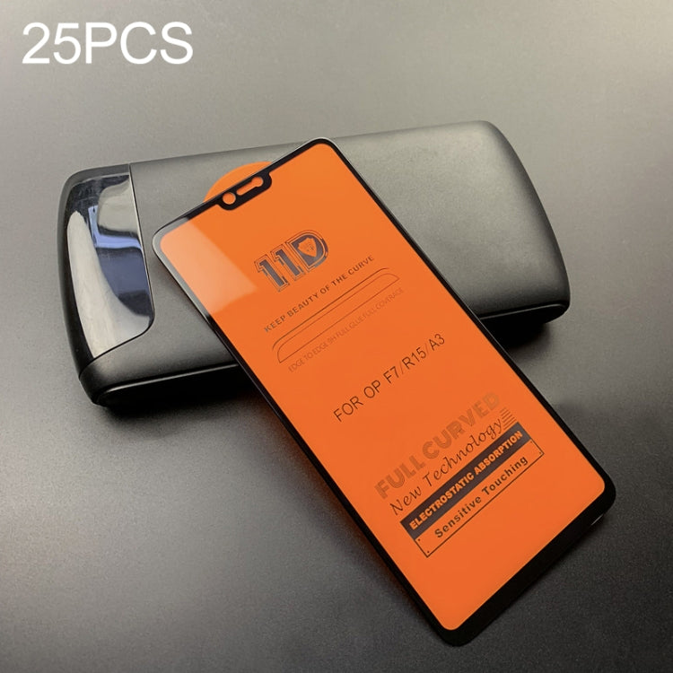 25 PCS mietubl Scratchproof 11D HD Full Glue Full Curved Screen Tempered Glass Film for OPPO F7 / R15 / A3(Black)