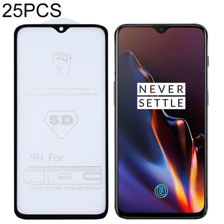 25 PCS 9H 5D Full Glue Full Screen Tempered Glass Film for OnePlus 6T