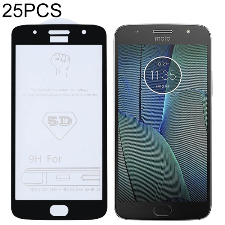 25 PCS 9H 5D Full Glue Full Screen Tempered Glass Film for Motorola Moto G5S Plus