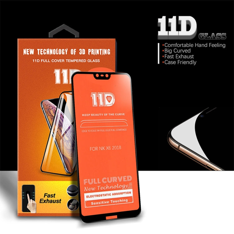 mietubl Scratchproof 11D HD Full Glue Full Curved Screen Tempered Glass Film for Nokia 6.1 Plus (Nokia X6)(Black)