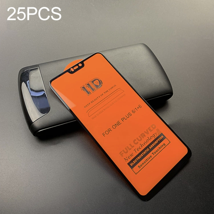 25 PCS mietubl Scratchproof 11D HD Full Glue Full Curved Screen Tempered Glass Film for OnePlus 6(Black)