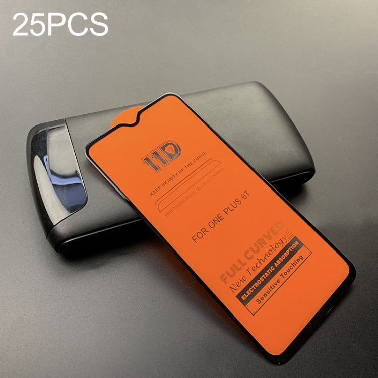 25 PCS mietubl Scratchproof 11D HD Full Glue Full Curved Screen Tempered Glass Film for OnePlus 6T(Black)