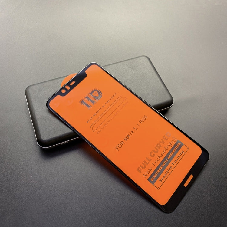 mietubl Scratchproof 11D HD Full Glue Full Curved Screen Tempered Glass Film for Nokia 5.1 Plus (X5)(Black)