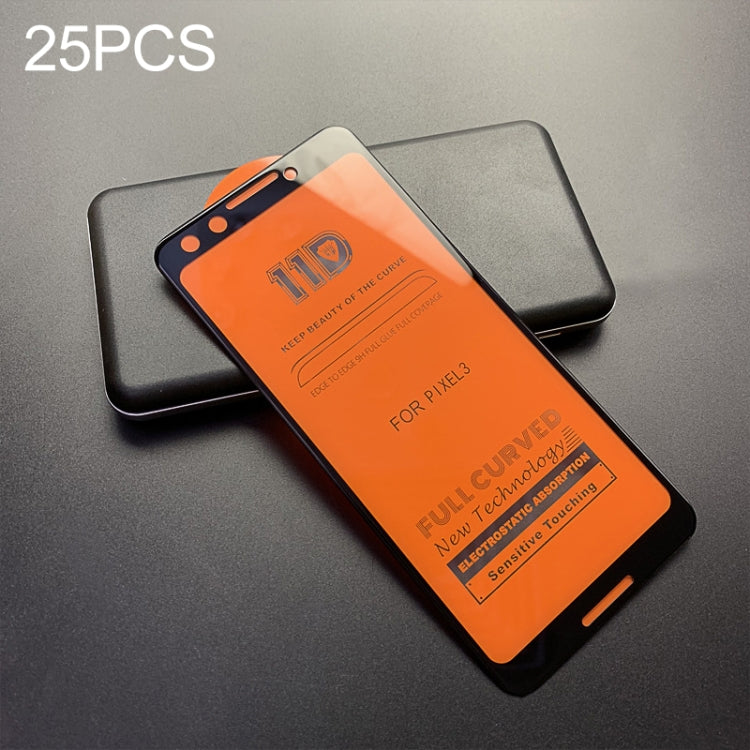 25 PCS mietubl Scratchproof 11D HD Full Glue Full Curved Screen Tempered Glass Film for Google Pixel 3(Black)