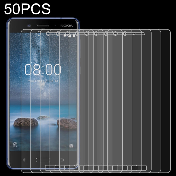 50 PCS 0.26mm 9H 2.5D Tempered Glass Film for Nokia 8, No Retail Package