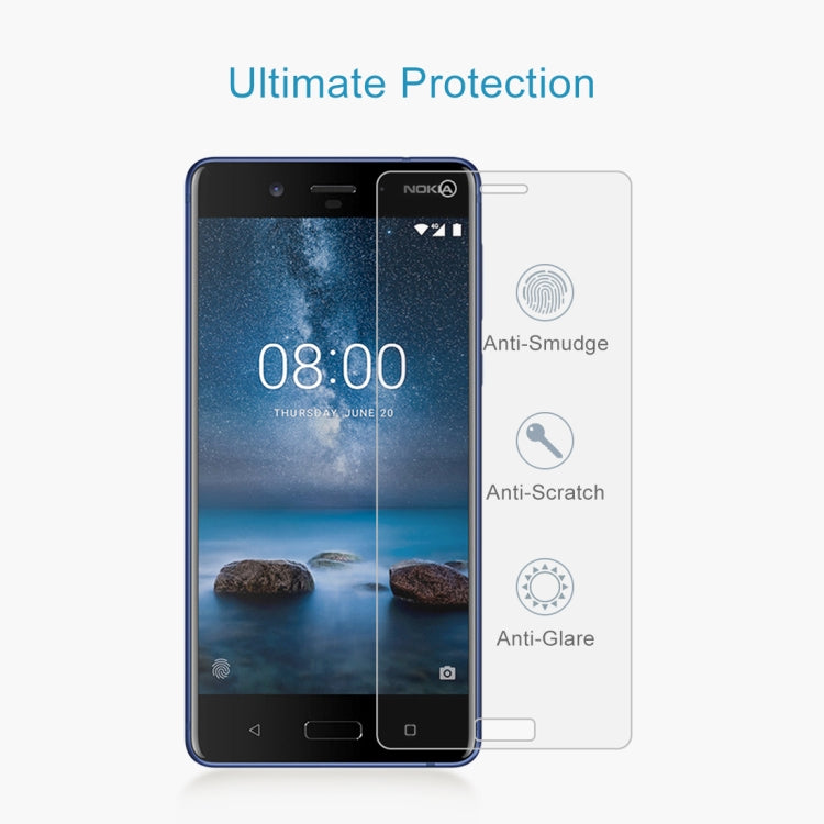 50 PCS 0.26mm 9H 2.5D Tempered Glass Film for Nokia 8, No Retail Package