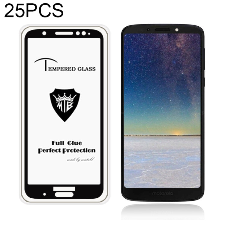 MIETUBL 25 PCS Full Screen Full Glue Anti-fingerprint Tempered Glass Film for Motorola Moto G6 Plus (Black)