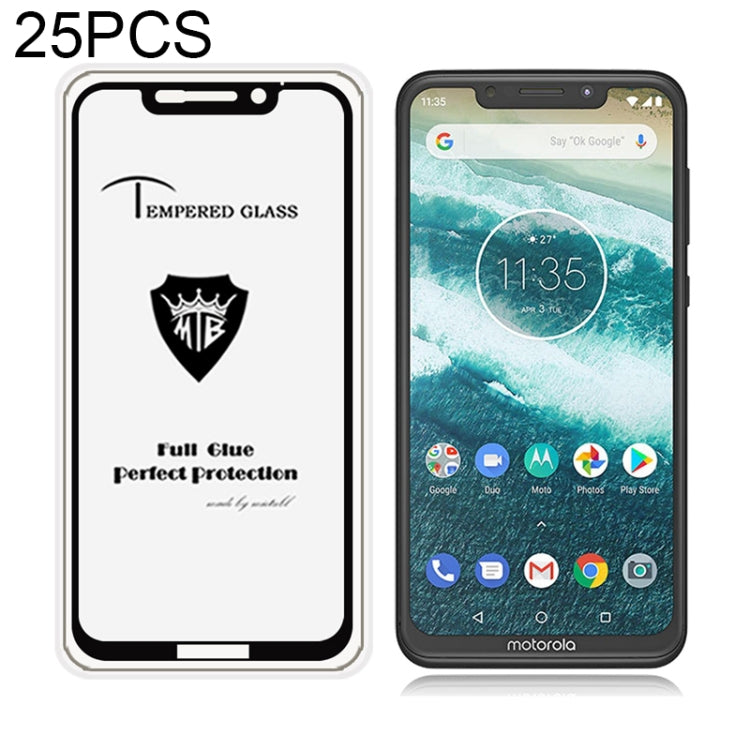 25 PCS MIETUBL Full Screen Full Glue Anti-fingerprint Tempered Glass Film for Motorola One Power / P30 Note (Black)