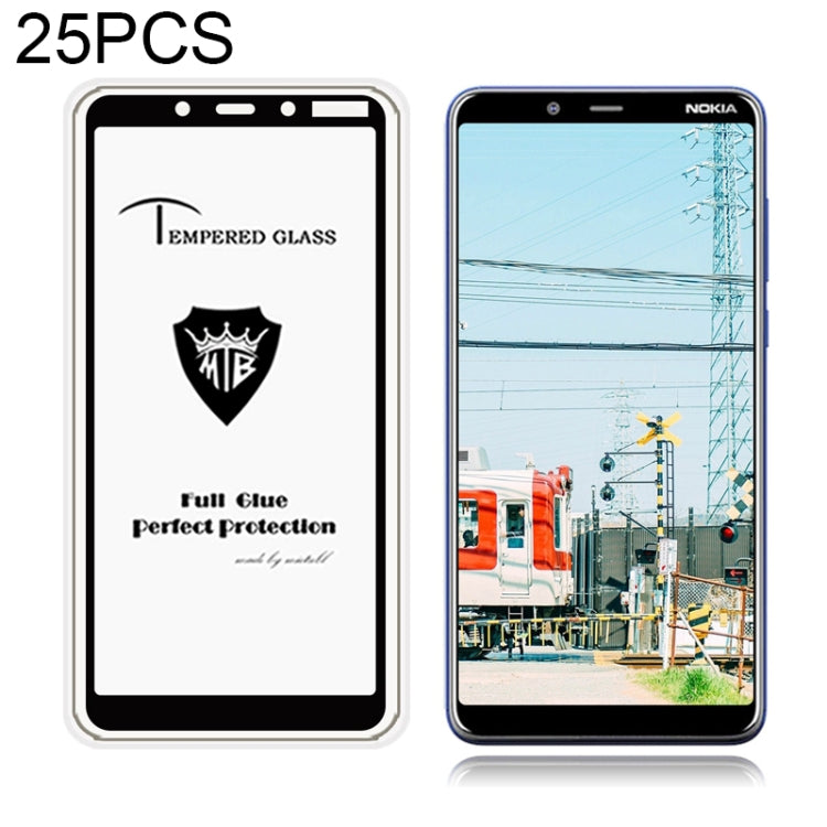 25 PCS MIETUBL Full Screen Full Glue Anti-fingerprint Tempered Glass Film for Nokia 3.1 Plus (Black)