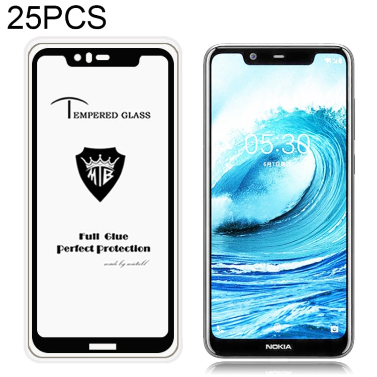25 PCS MIETUBL Full Screen Full Glue Anti-fingerprint Tempered Glass Film for Nokia 5.1 Plus / X5 (Black)