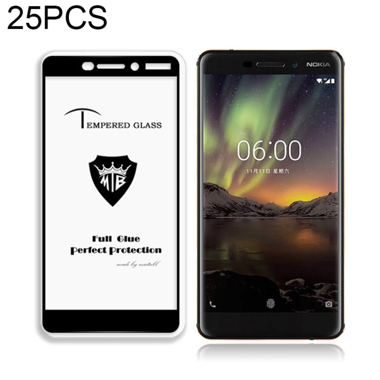 25 PCS MIETUBL Full Screen Full Glue Anti-fingerprint Tempered Glass Film for Nokia 6.1 (Black)