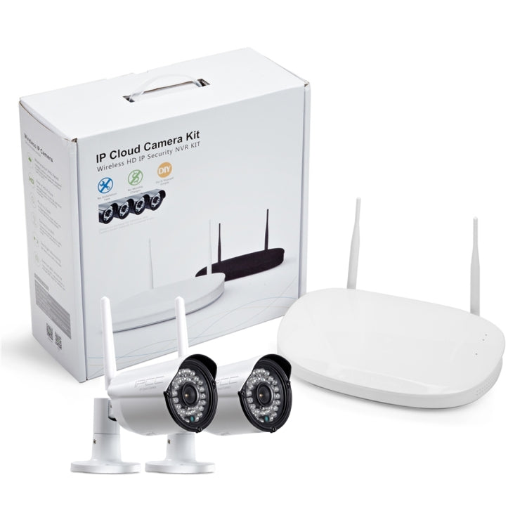 IPCC-Kit12 IPCC-N2 2 x HD 720P P2P 1.0 MP WiFi Wireless IP Security Camera + 4CH NVR Set, Support Monitor Detection & IR Night Vision(White)