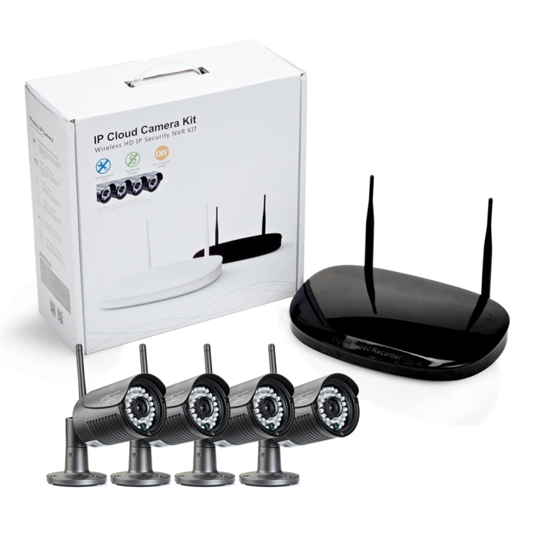 IPCC-KitH03B IPCC-N4 4 x HD 720P P2P 1.0 MP WiFi Wireless IP Security Camera + 4CH NVR Set, Support Monitor Detection & IR Night Vision(Black)