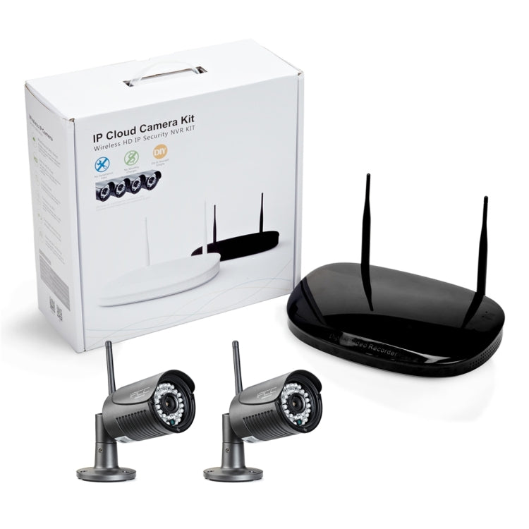 IPCC-KitH03B IPCC-N2 2 x HD 720P P2P 1.0 MP WiFi Wireless IP Security Camera + 4CH NVR Set, Support Motion Detection & IR Night Vision(Black)