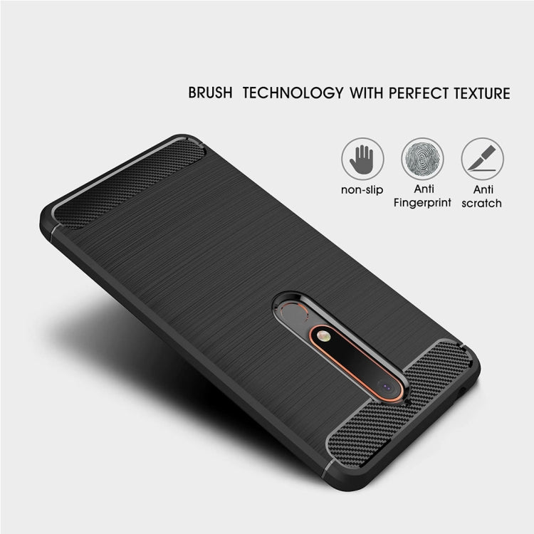 For Nokia 6 (2018) Brushed Texture Carbon Fiber Shockproof TPU Protective Back Case