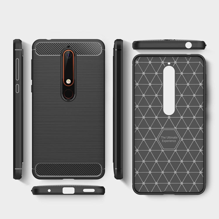 For Nokia 6 (2018) Brushed Texture Carbon Fiber Shockproof TPU Protective Back Case