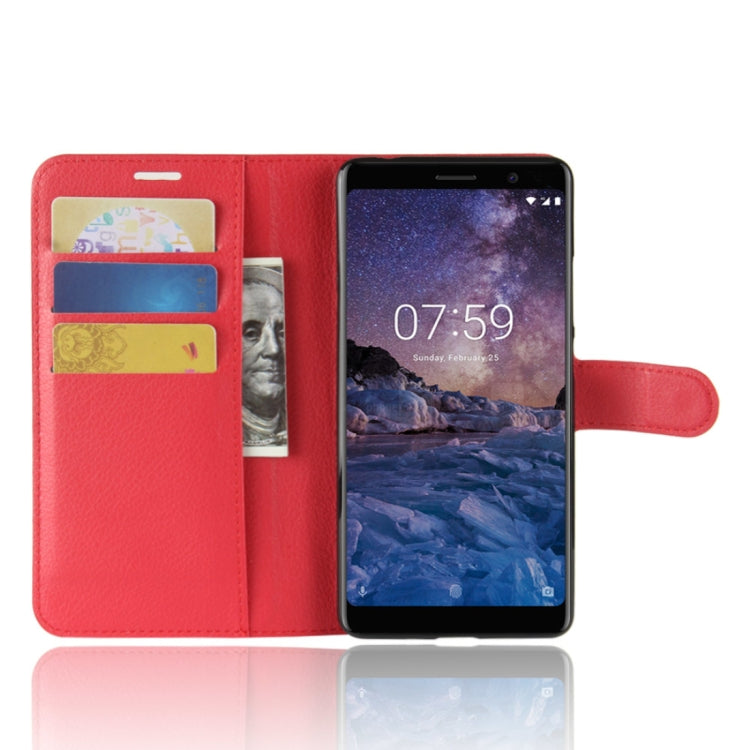 For Nokia 7 Plus PU + TPU Litchi Texture Horizontal Flip Leather Case with Wallet & Holder & Card Slots