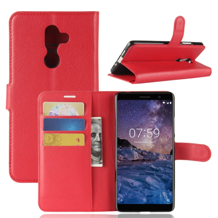 For Nokia 7 Plus PU + TPU Litchi Texture Horizontal Flip Leather Case with Wallet & Holder & Card Slots