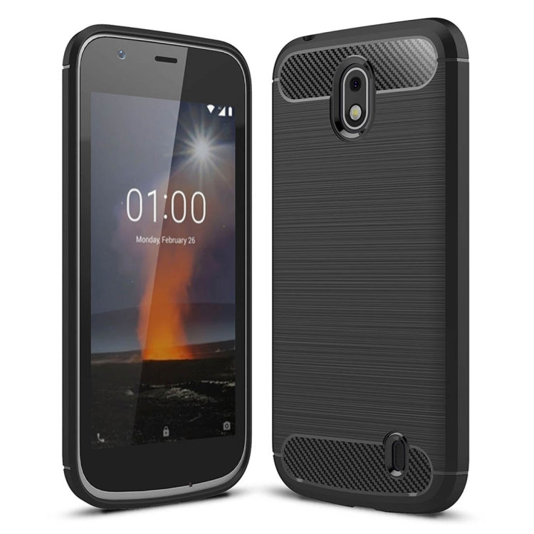 For Nokia 1 Brushed Texture Carbon Fiber Shockproof TPU Protective Back Case