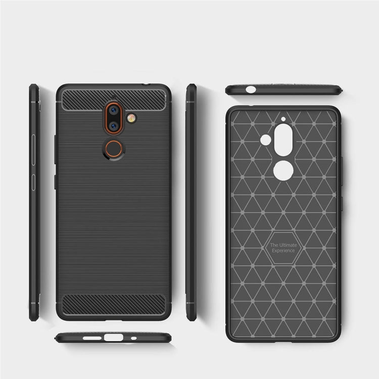 For Nokia 7 Plus Brushed Texture Carbon Fiber Shockproof TPU Protective Back Case