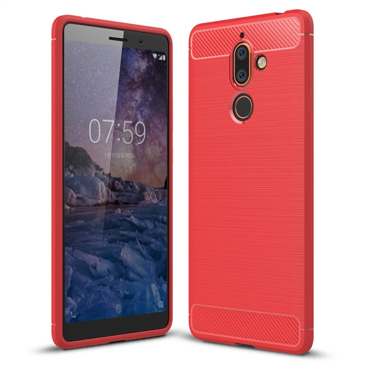 For Nokia 7 Plus Brushed Texture Carbon Fiber Shockproof TPU Protective Back Case