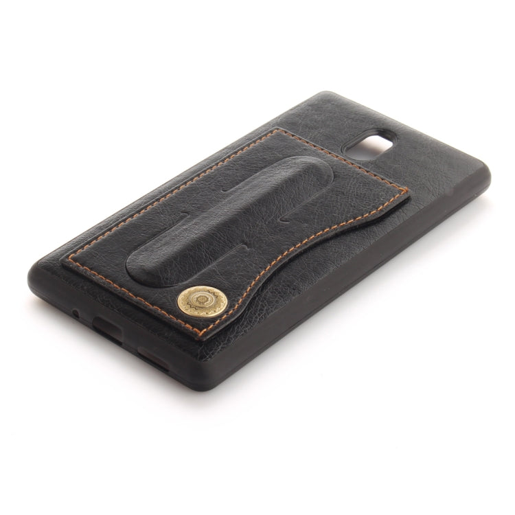 For Nokia 3 Litchi Texture TPU + Leather Pasted Protective Back Case with Holder & Card Slot