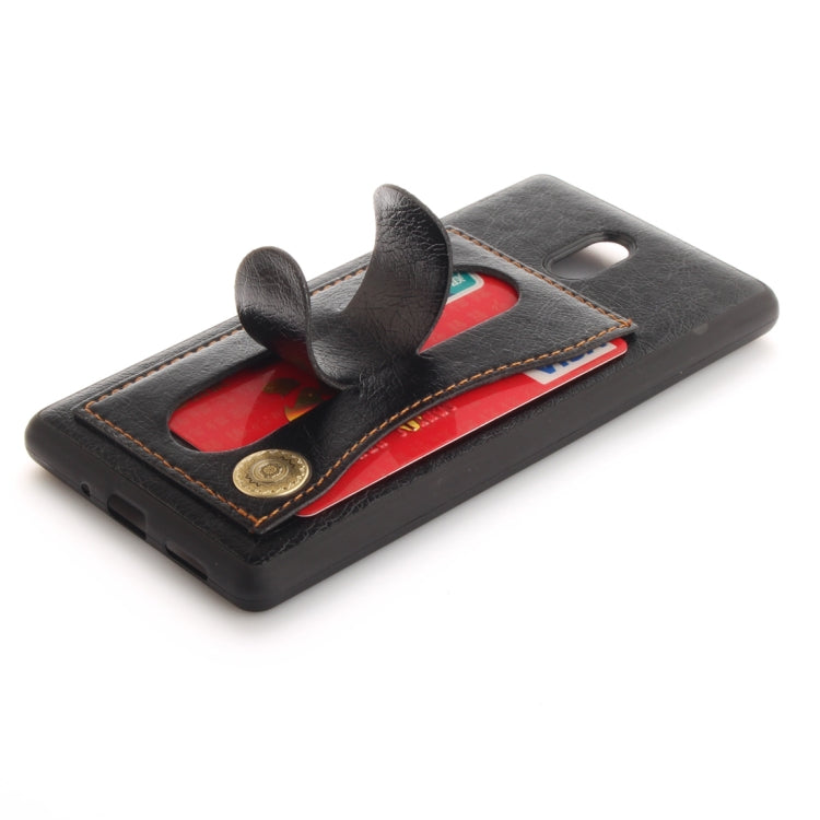 For Nokia 3 Litchi Texture TPU + Leather Pasted Protective Back Case with Holder & Card Slot