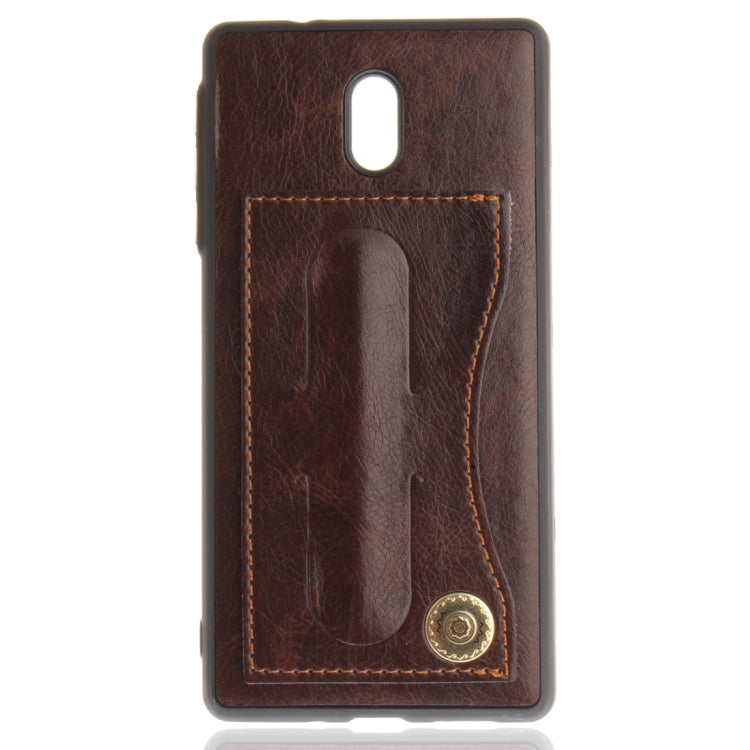 For Nokia 3 Litchi Texture TPU + Leather Pasted Protective Back Case with Holder & Card Slot