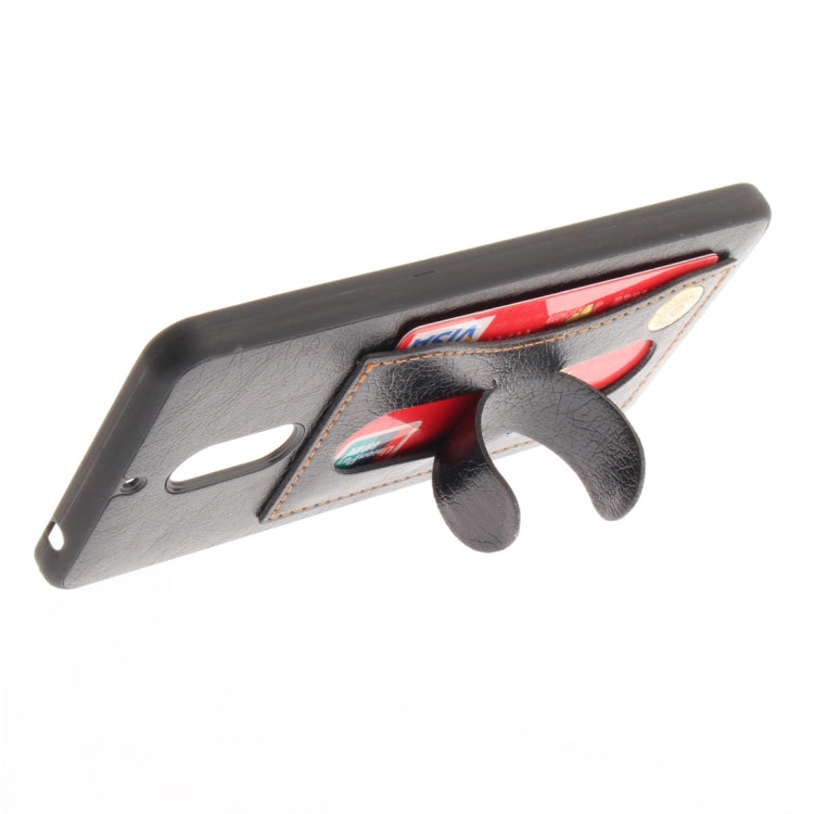 For Nokia 6 Litchi Texture TPU + Leather Pasted Protective Back Case with Holder & Card Slot