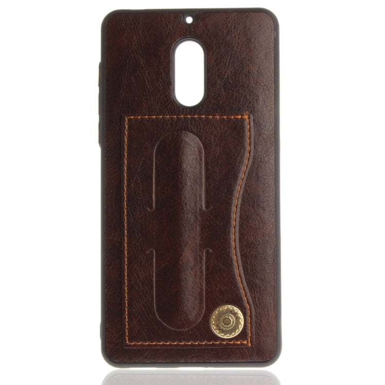 For Nokia 6 Litchi Texture TPU + Leather Pasted Protective Back Case with Holder & Card Slot