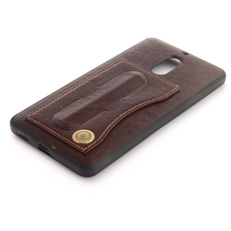 For Nokia 6 Litchi Texture TPU + Leather Pasted Protective Back Case with Holder & Card Slot