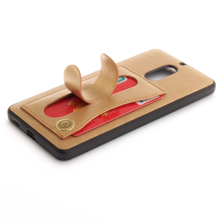 For Nokia 6 Litchi Texture TPU + Leather Pasted Protective Back Case with Holder & Card Slot