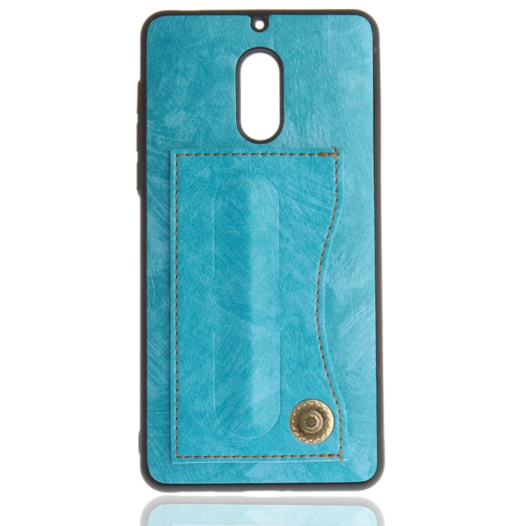 For Nokia 6 Litchi Texture TPU + Leather Pasted Protective Back Case with Holder & Card Slot