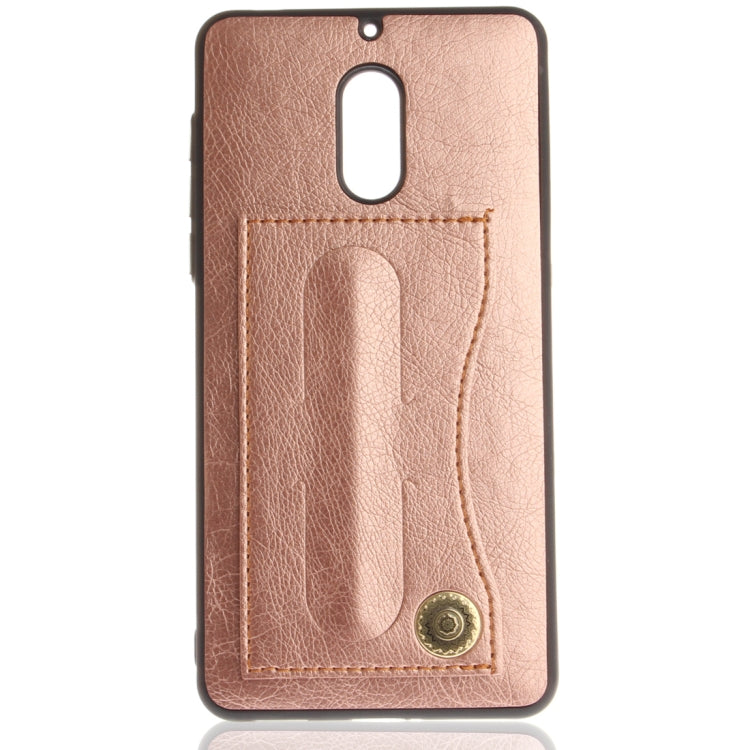 For Nokia 6 Litchi Texture TPU + Leather Pasted Protective Back Case with Holder & Card Slot
