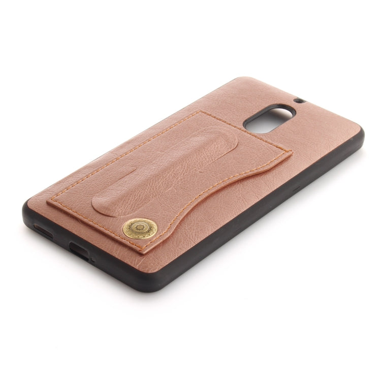 For Nokia 6 Litchi Texture TPU + Leather Pasted Protective Back Case with Holder & Card Slot