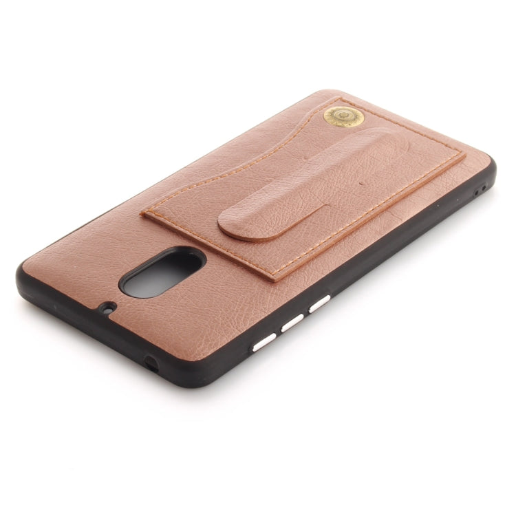 For Nokia 6 Litchi Texture TPU + Leather Pasted Protective Back Case with Holder & Card Slot