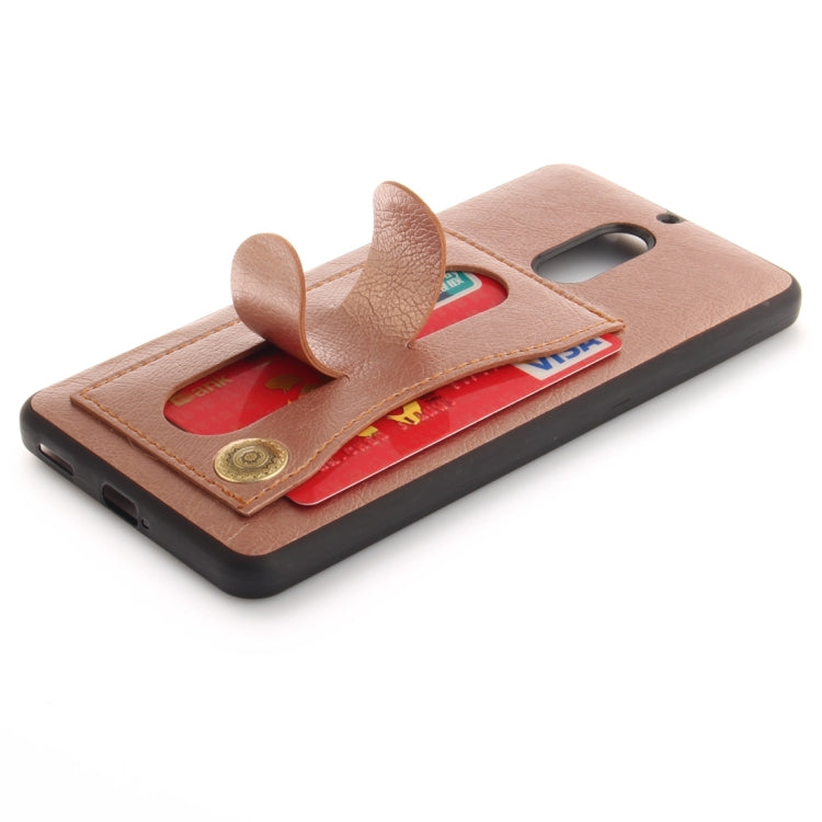 For Nokia 6 Litchi Texture TPU + Leather Pasted Protective Back Case with Holder & Card Slot