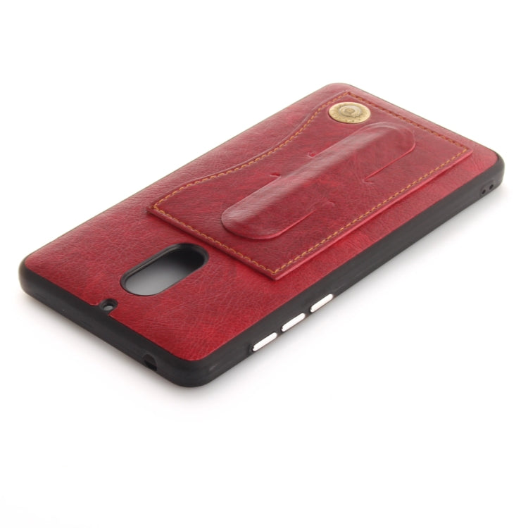 For Nokia 6 Litchi Texture TPU + Leather Pasted Protective Back Case with Holder & Card Slot