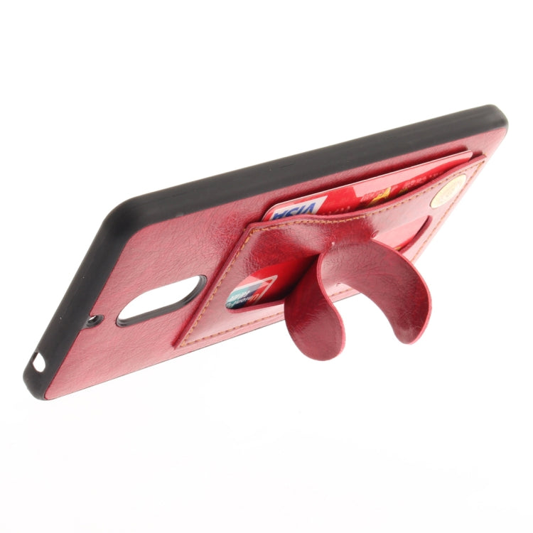 For Nokia 6 Litchi Texture TPU + Leather Pasted Protective Back Case with Holder & Card Slot